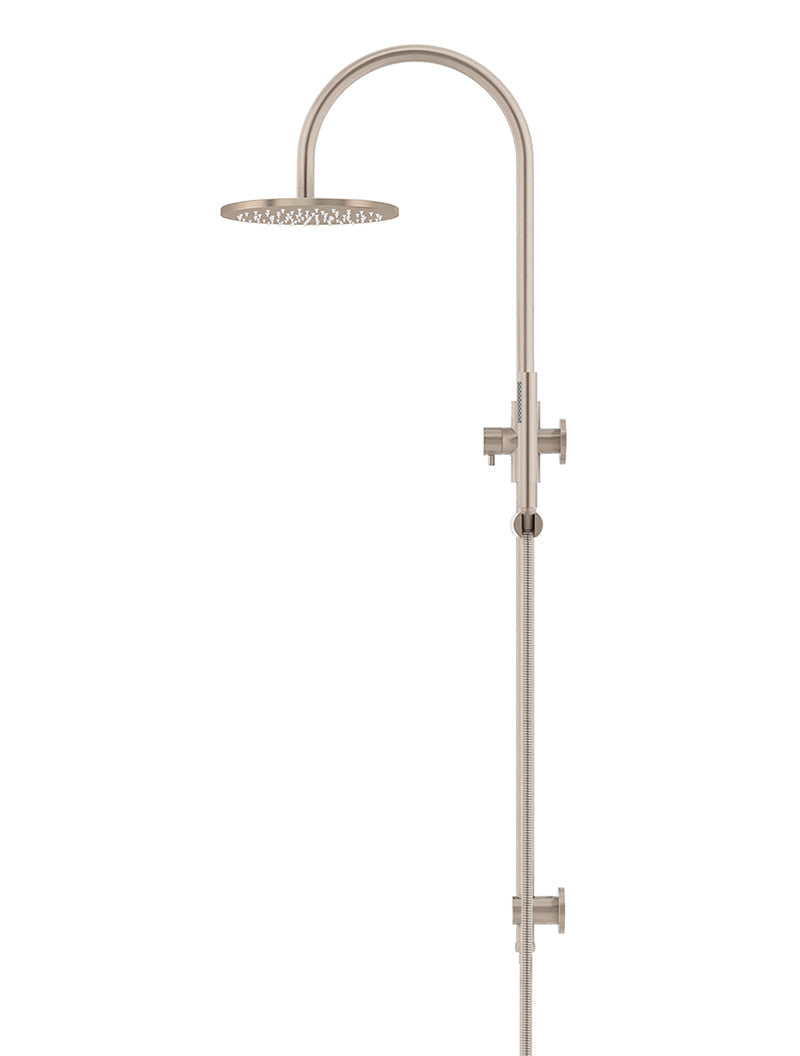 Round Gooseneck Shower Set with 200mm rose, Single-Function Hand Shower - Champagne