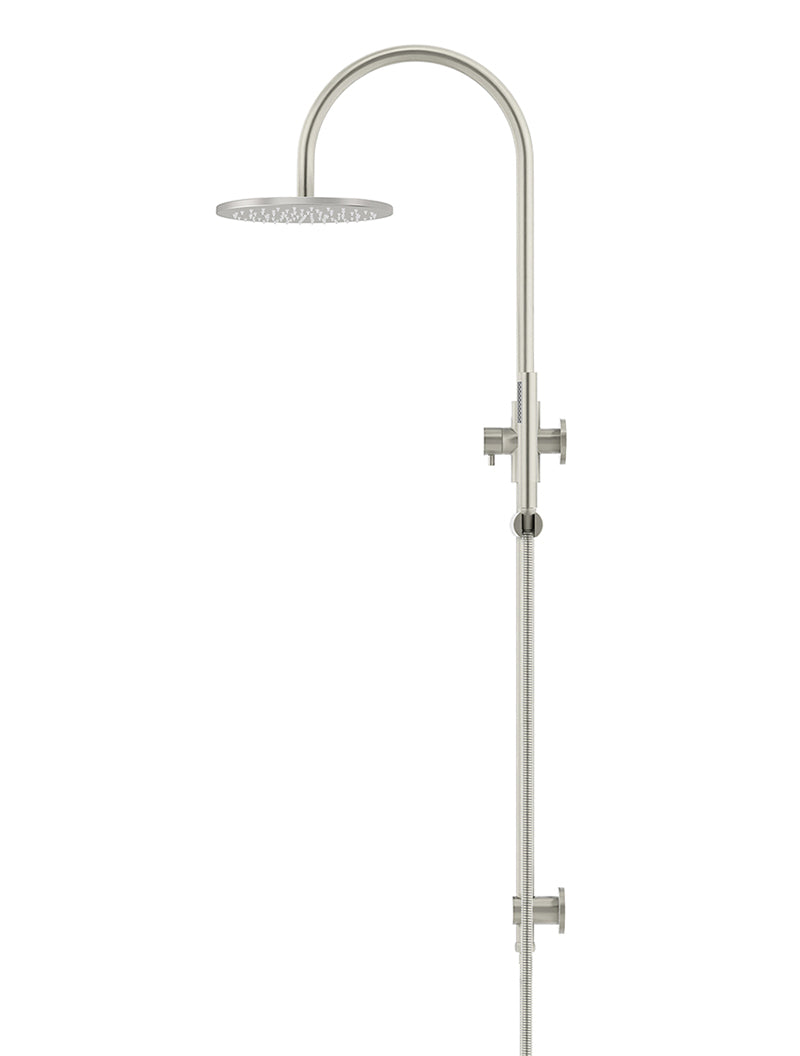 Round Gooseneck Shower Set with 200mm rose, Single-Function Hand Shower - PVD Brushed Nickel