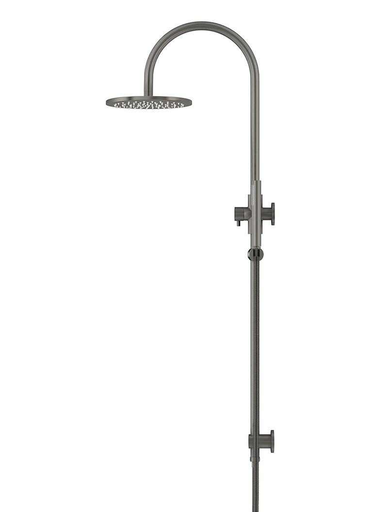 Round Gooseneck Shower Set with 200mm rose, Single-Function Hand Shower - Shadow Gunmetal