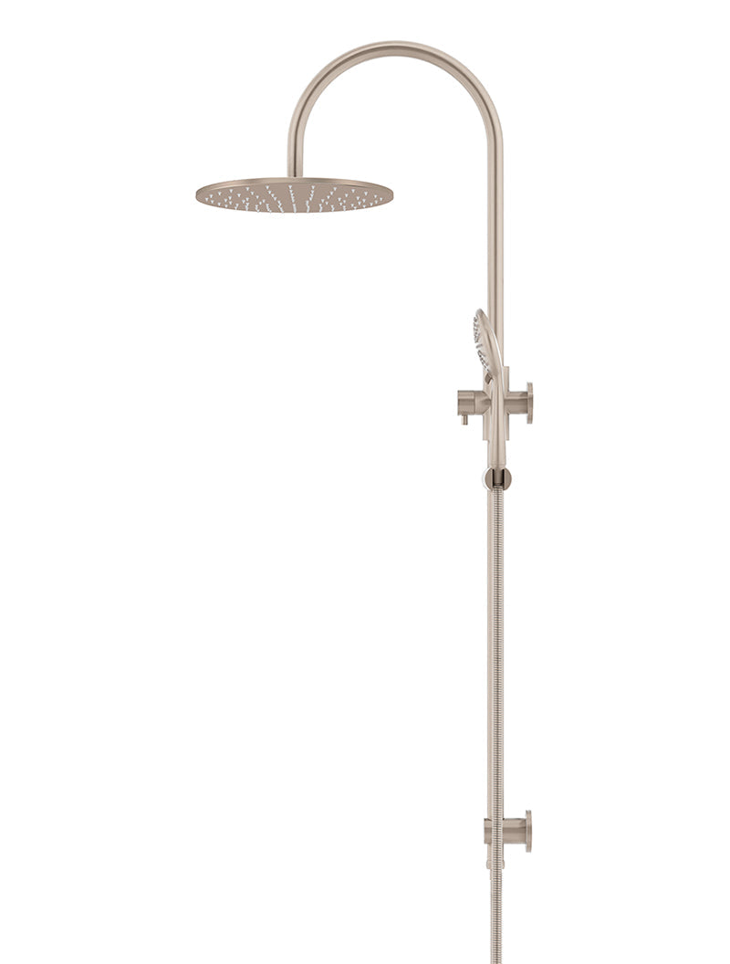 Round Gooseneck Shower Set with 300mm rose, Three-Function Hand Shower - Champagne