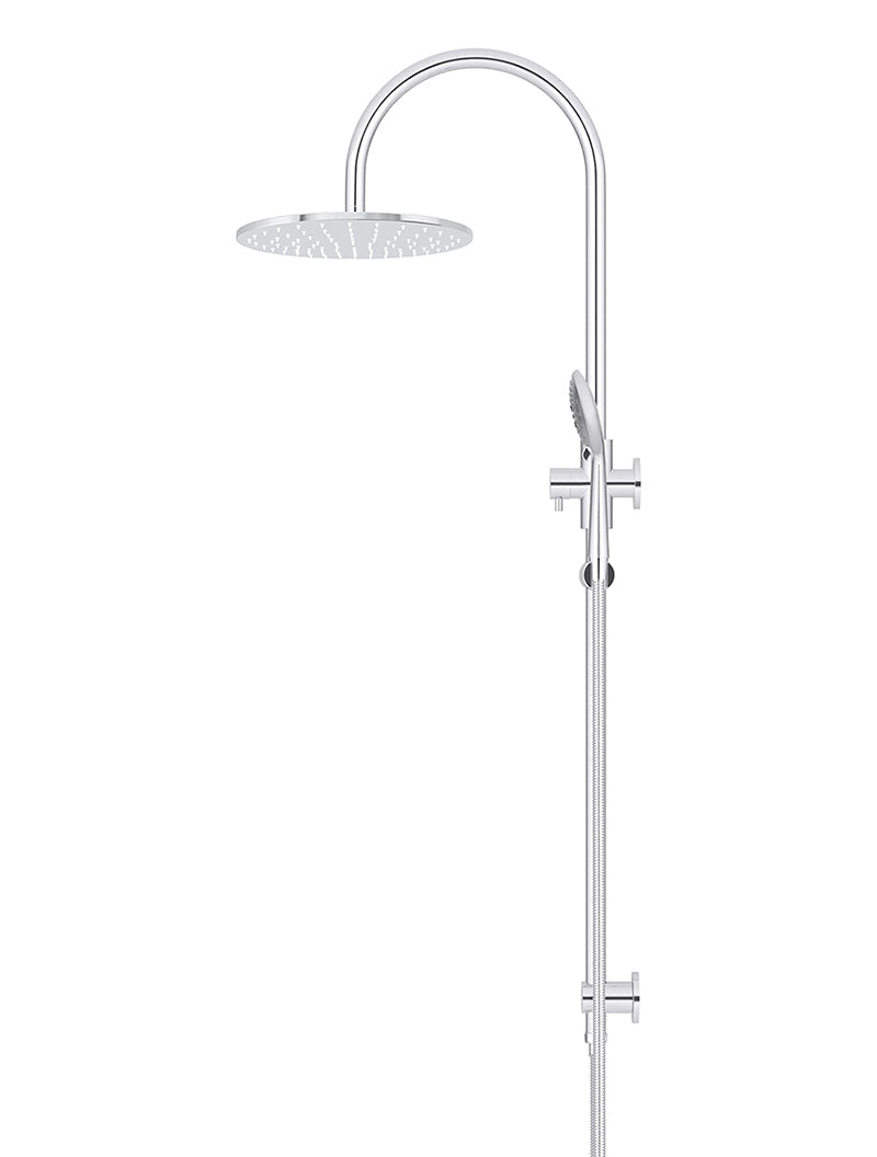 Round Gooseneck Shower Set with 300mm rose, Three-Function Hand Shower - Polished Chrome