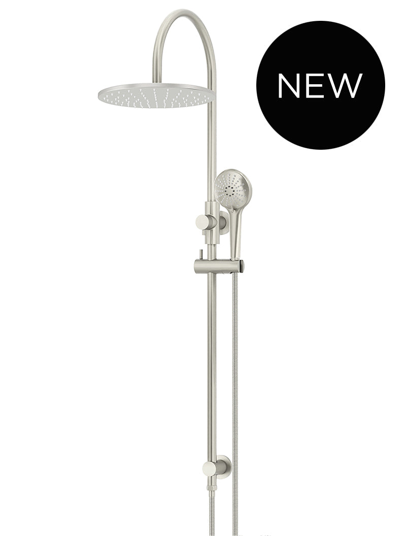 Round Gooseneck Shower Set with 300mm rose, Three-Function Hand Shower - PVD Brushed Nickel