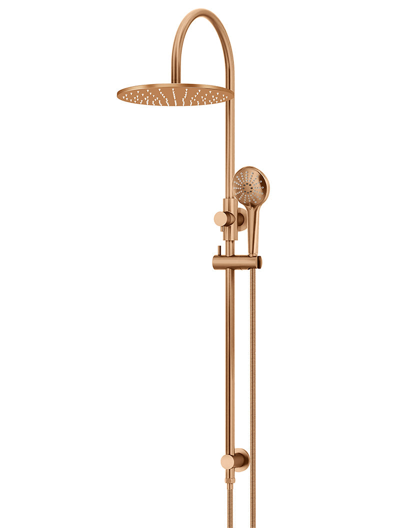Round Gooseneck Shower Set with 300mm rose, Three-Function Hand Shower- Lustre Bronze