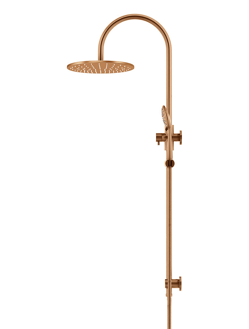 Round Gooseneck Shower Set with 300mm rose, Three-Function Hand Shower- Lustre Bronze