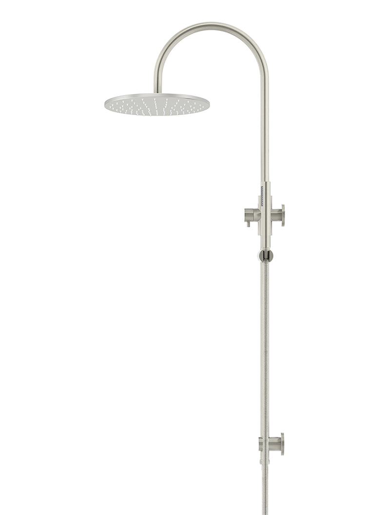 Round Gooseneck Shower Set with 300mm rose, Single-Function Hand Shower - PVD Brushed Nickel