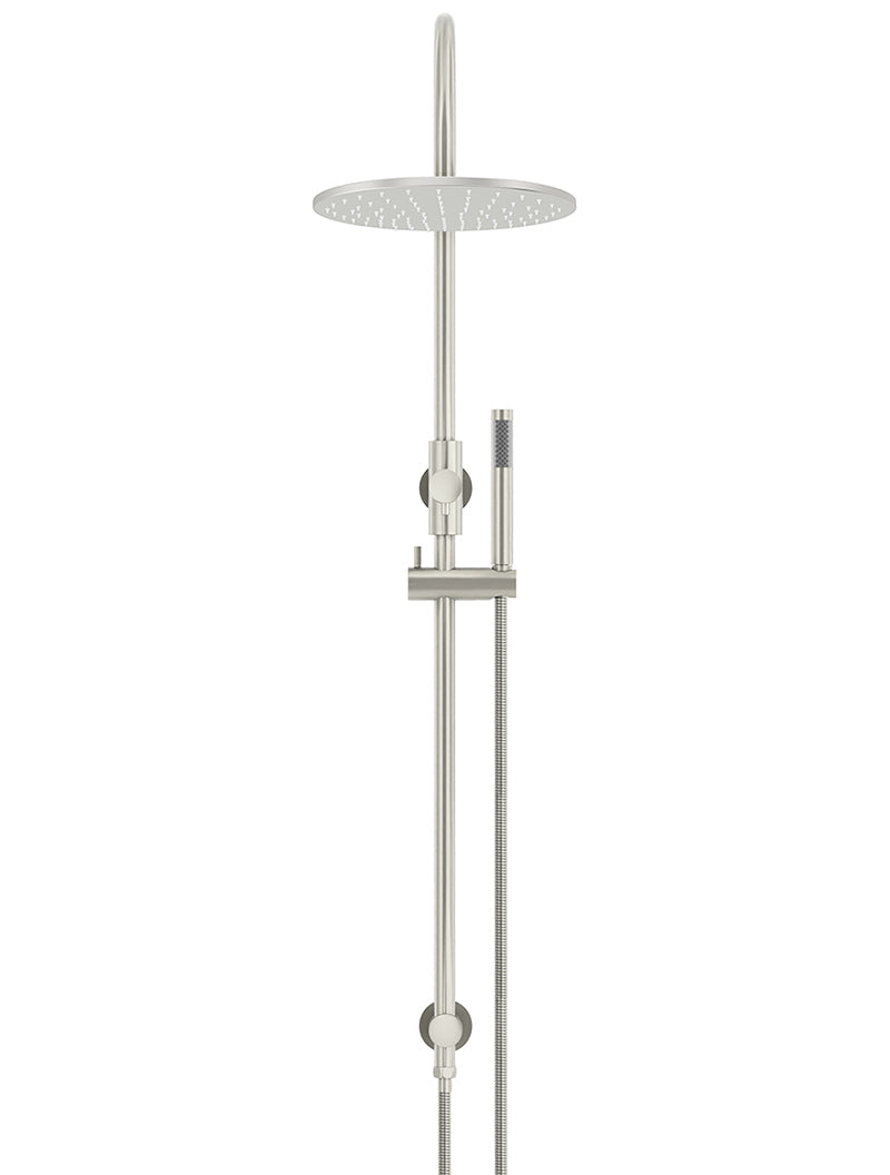 Round Gooseneck Shower Set with 300mm rose, Single-Function Hand Shower - PVD Brushed Nickel