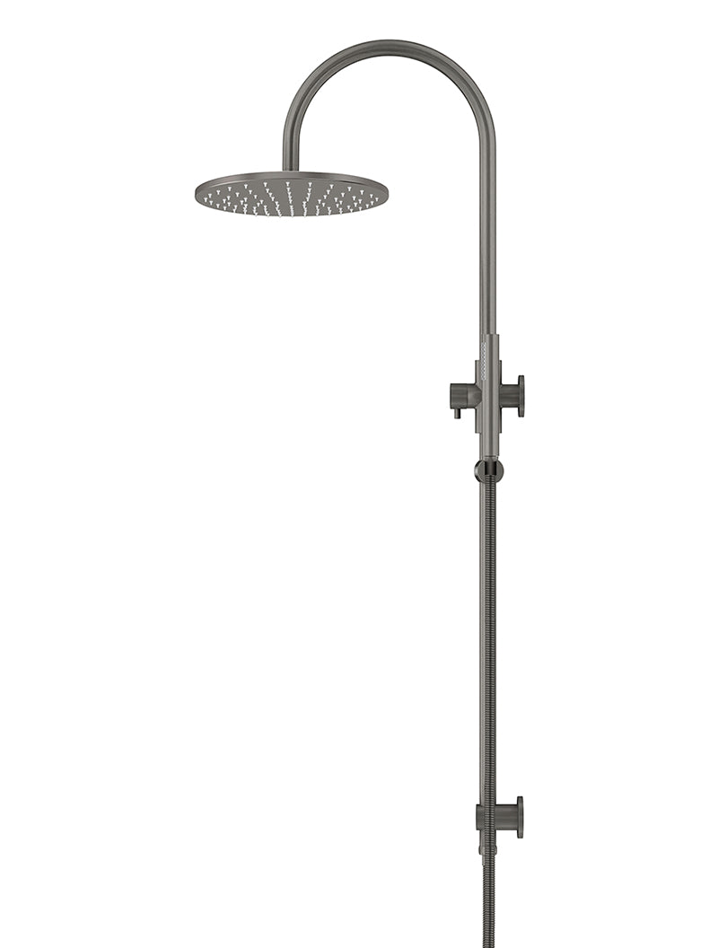 Round Gooseneck Shower Set with 300mm rose, Single-Function Hand Shower - Shadow Gunmetal