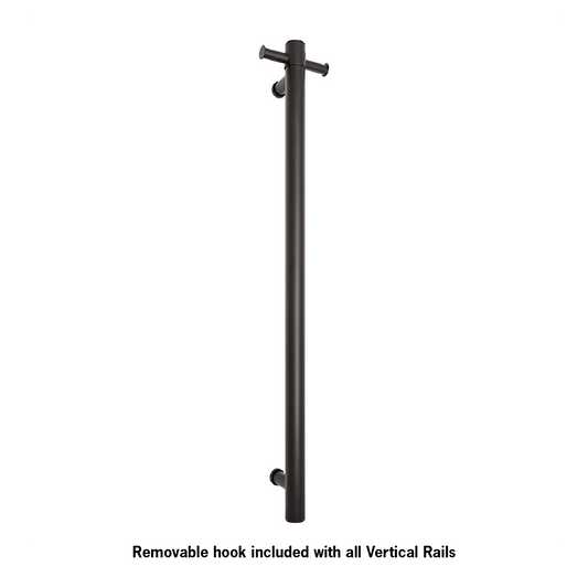 Thermorail Straight/Round Non-Heated Vertical Bar 900X142X100Mm With Optional Hook - Matt Black