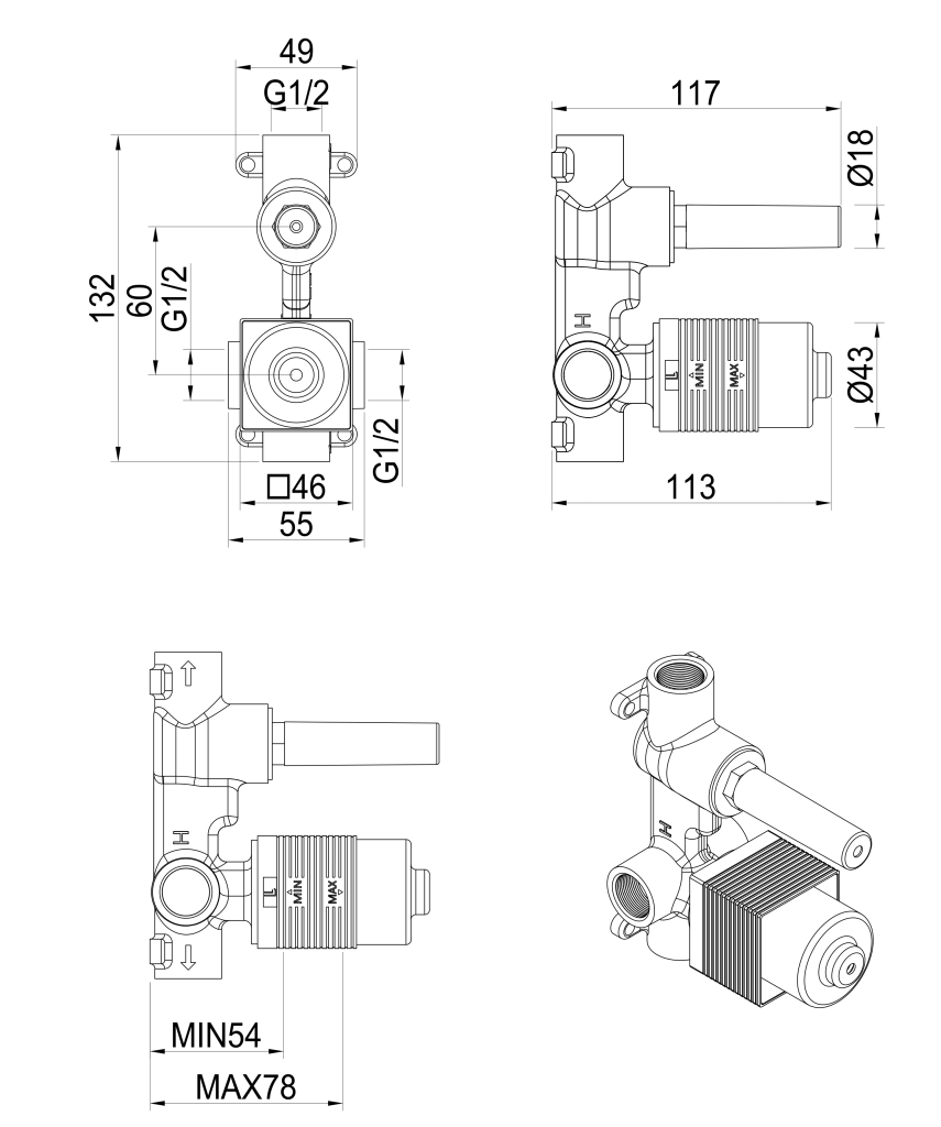 Tiago & Beki Shower Mixer Diverter - BODY ONLY