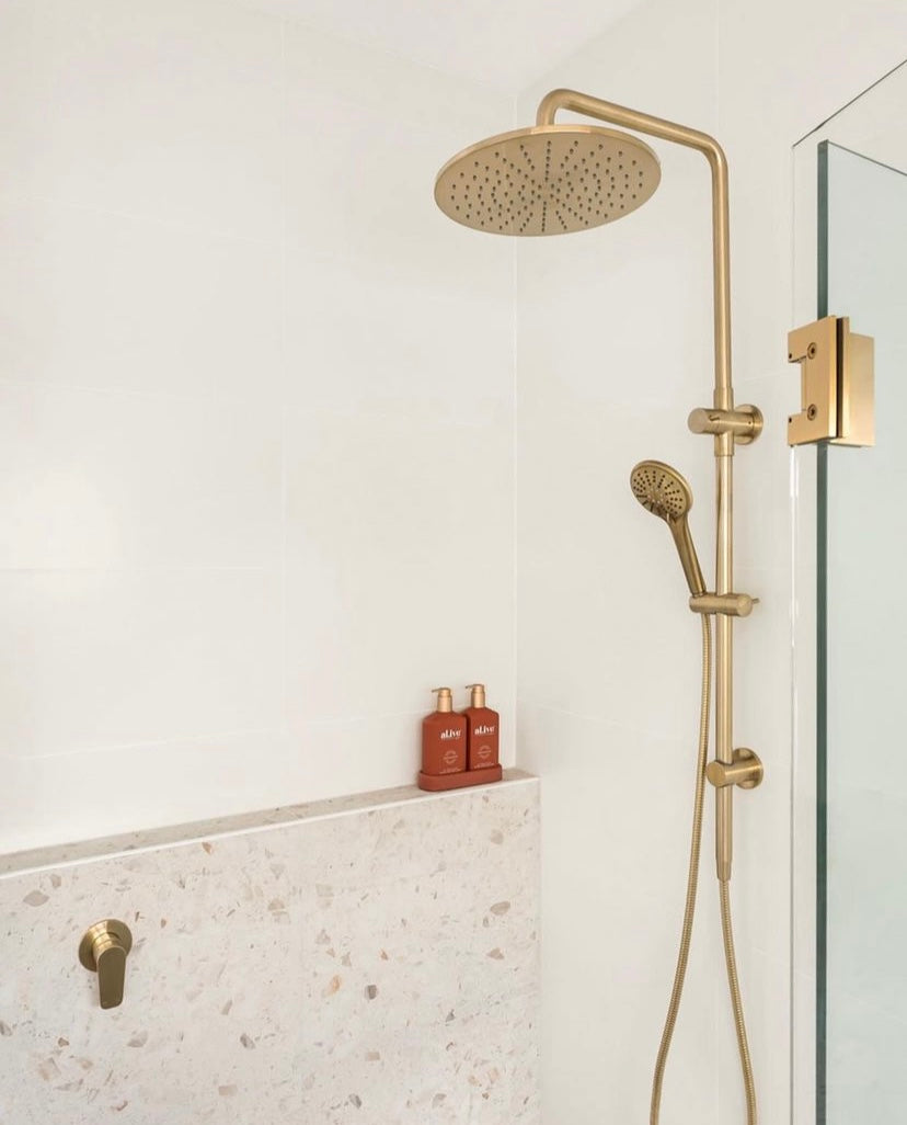 Round Combination Shower Rail 300mm Rose, Three Function Hand Shower - PVD Tiger Bronze