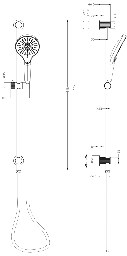 Mica Fluted Shower Rail - Inbuilt Inlet
