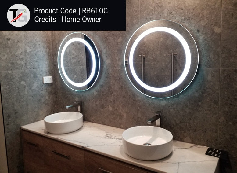 Backlit Round Mirror with Border Cool Light 610mmØ 18Watts