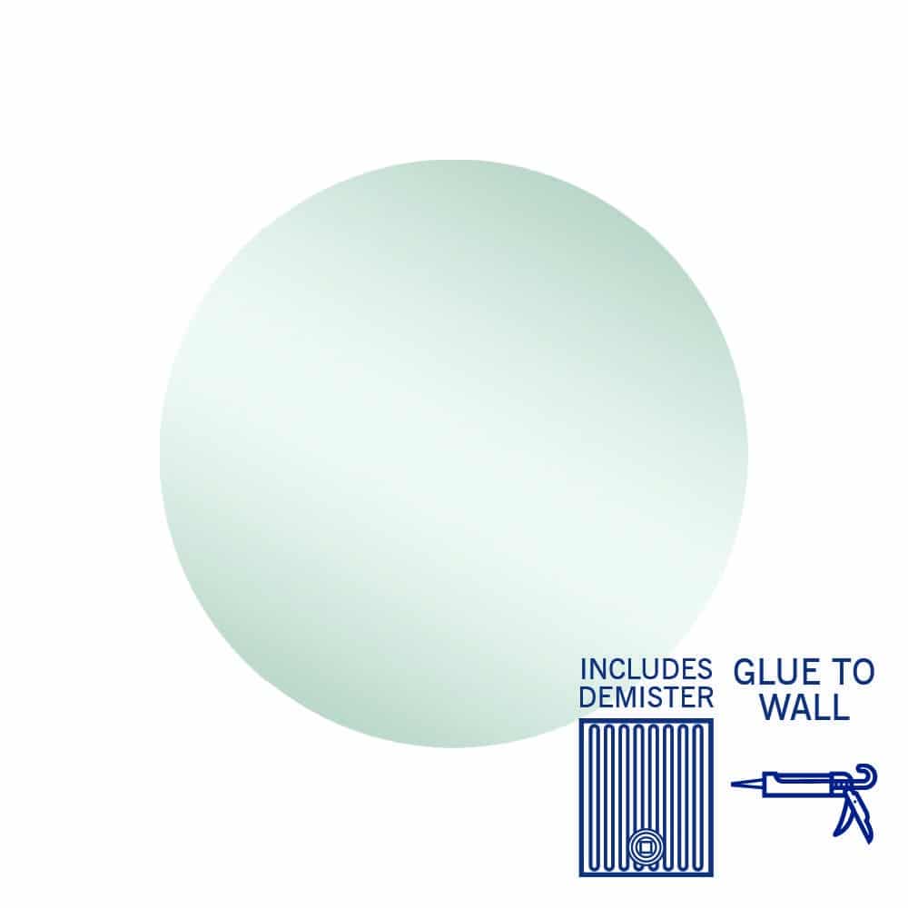 Rio Polished Edge Round Mirror - 600Mmø Glue-To-Wall And Demister