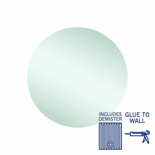 Rio Polished Edge Round Mirror - 600Mmø Glue-To-Wall And Demister