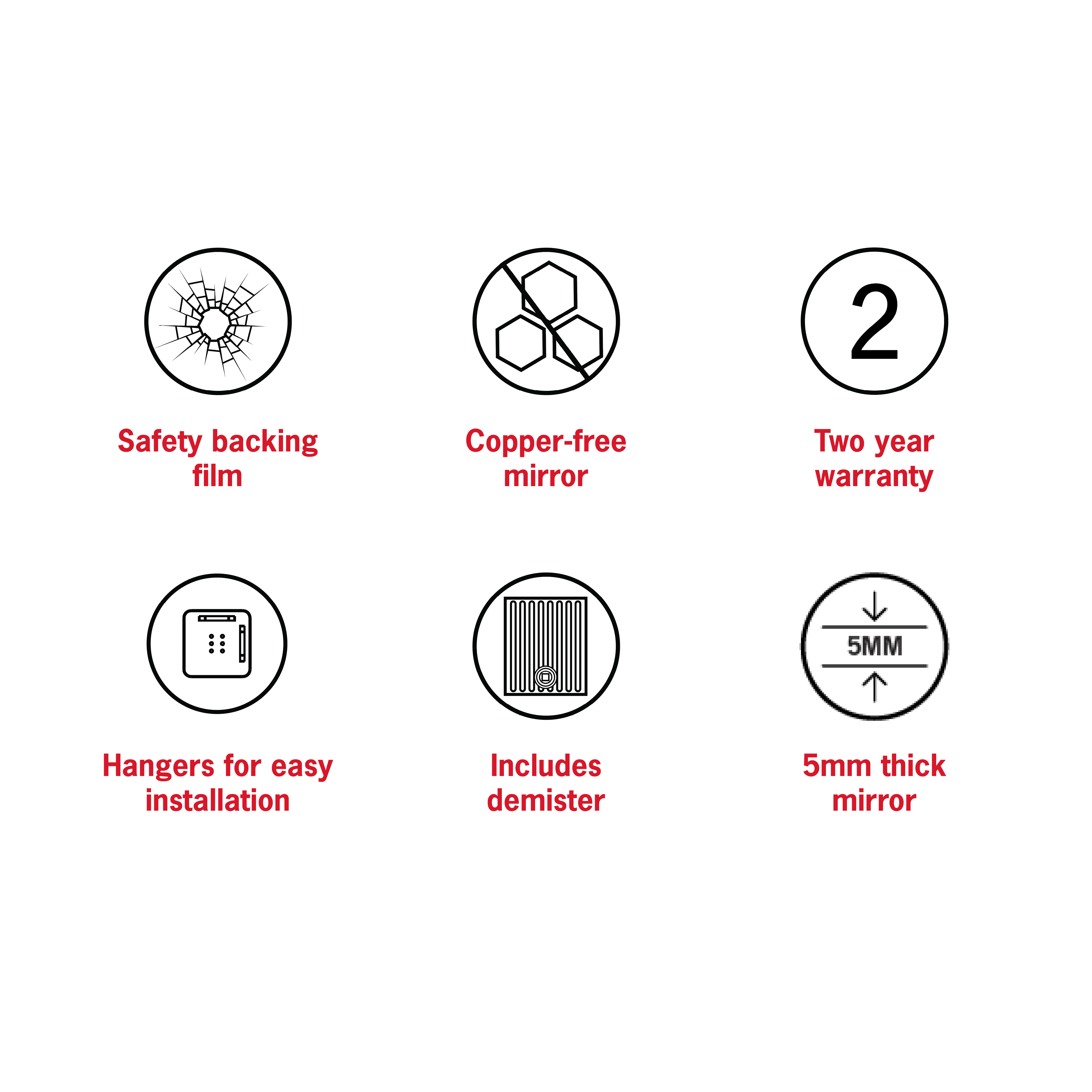 Rio Polished Edge Round Mirror - 800mmØ with Hangers and Demister