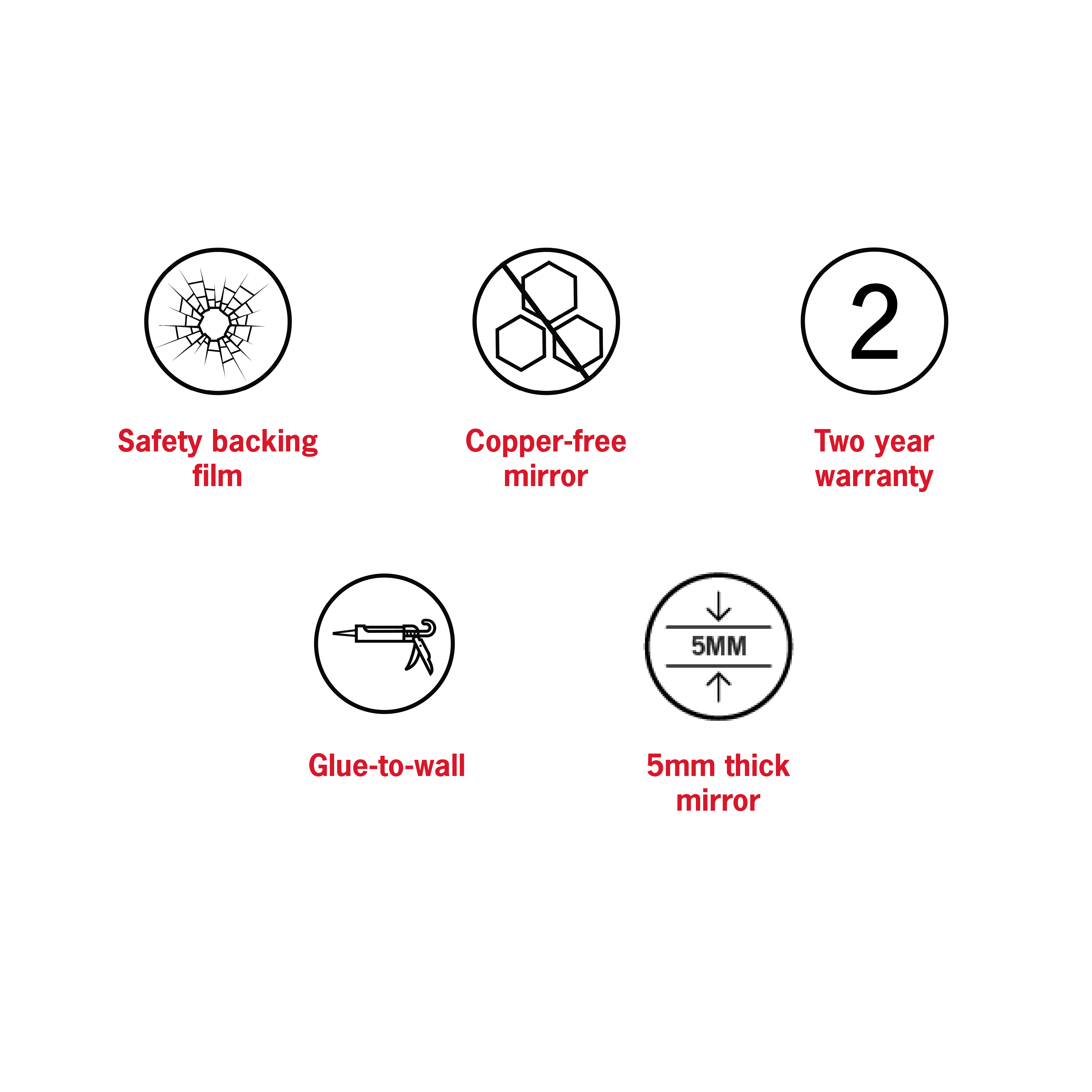 Rio Polished Edge Round Mirror - 900mmØ Glue-to-Wall