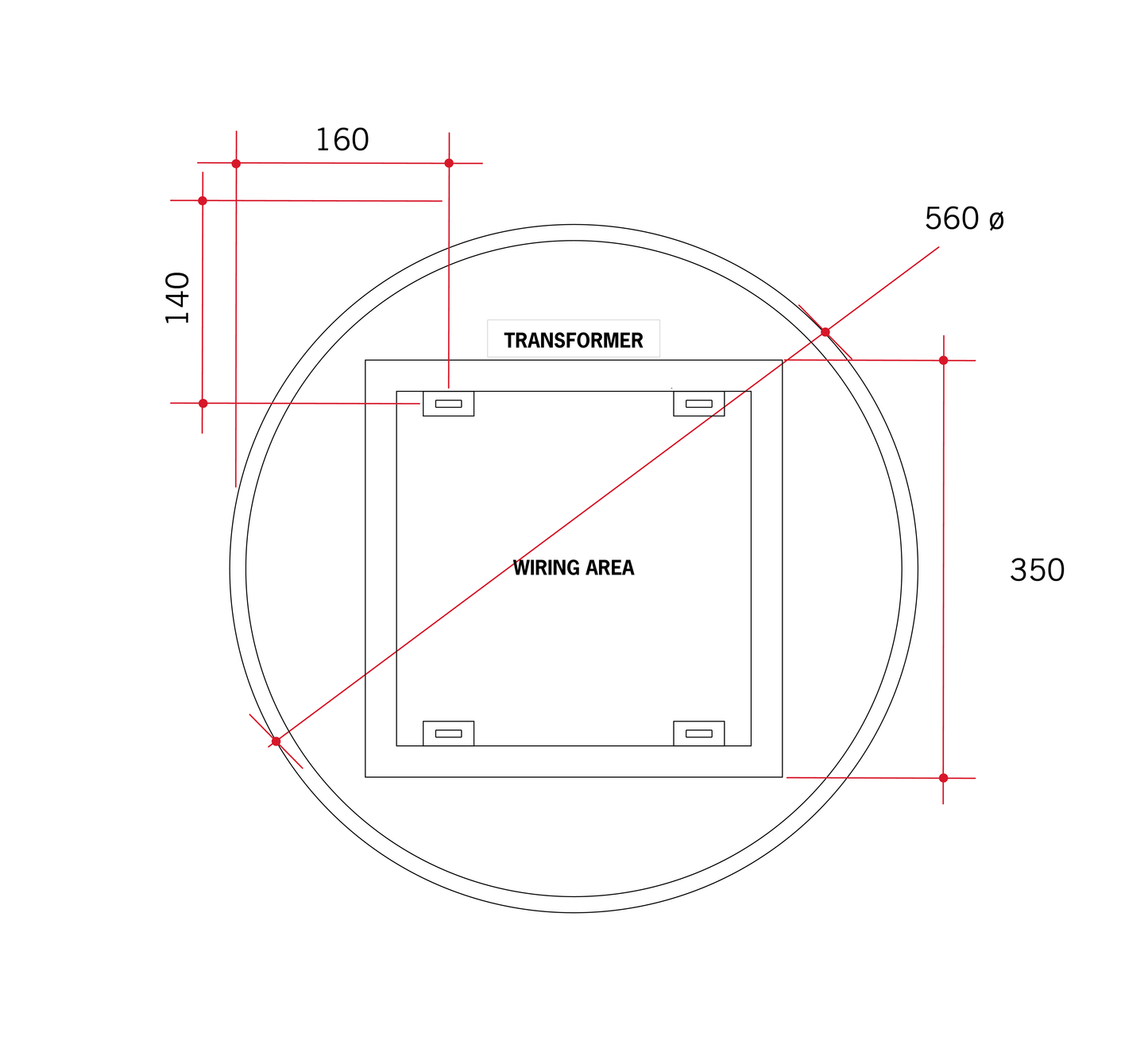 Backlit Round Mirror With Cool Light 600mmØ 37Watts - Includes Mirror Demister