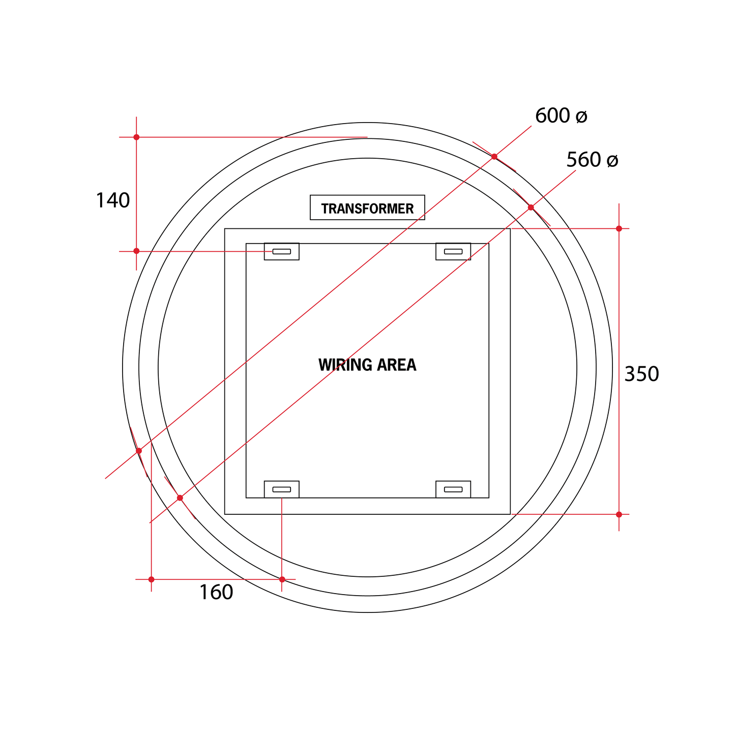 Backlit Round Mirror With Warm Light 600mmØ 37Watts - Includes Mirror Demister