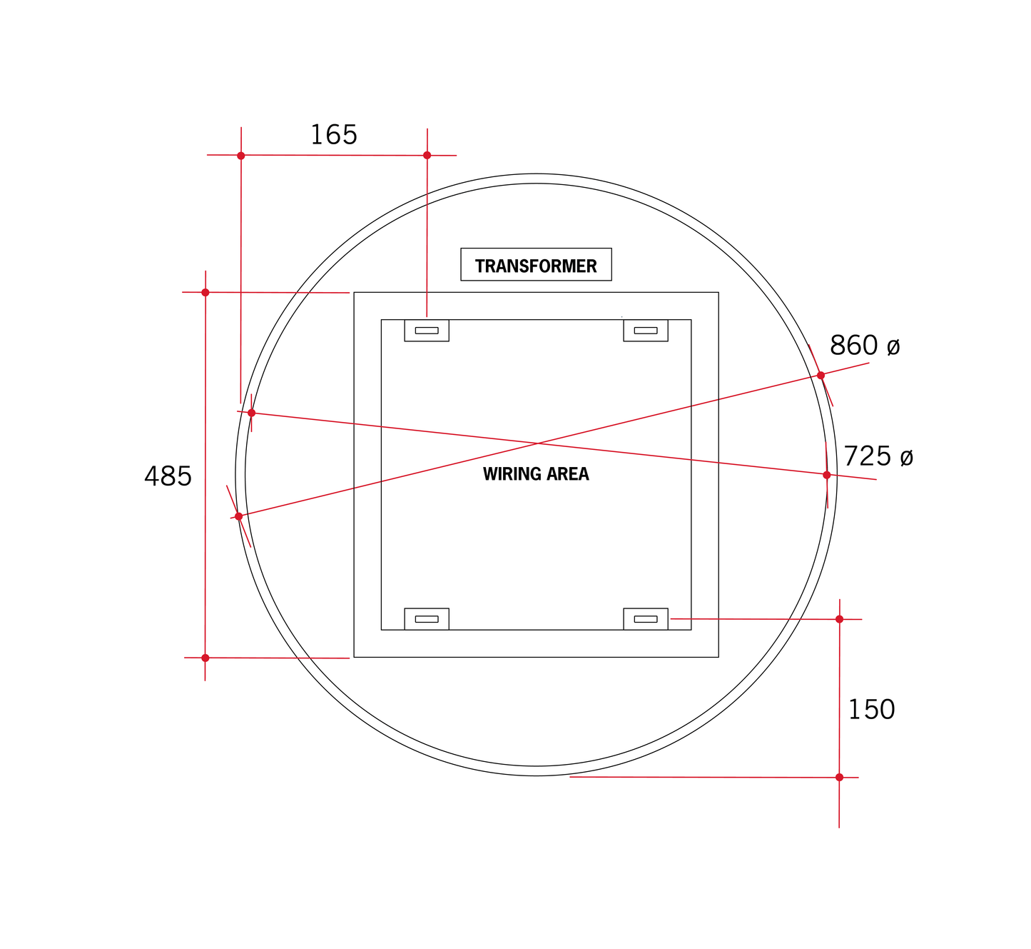 Backlit Round Mirror With Warm Light 900mmØ 80Watts - Includes Mirror Demister