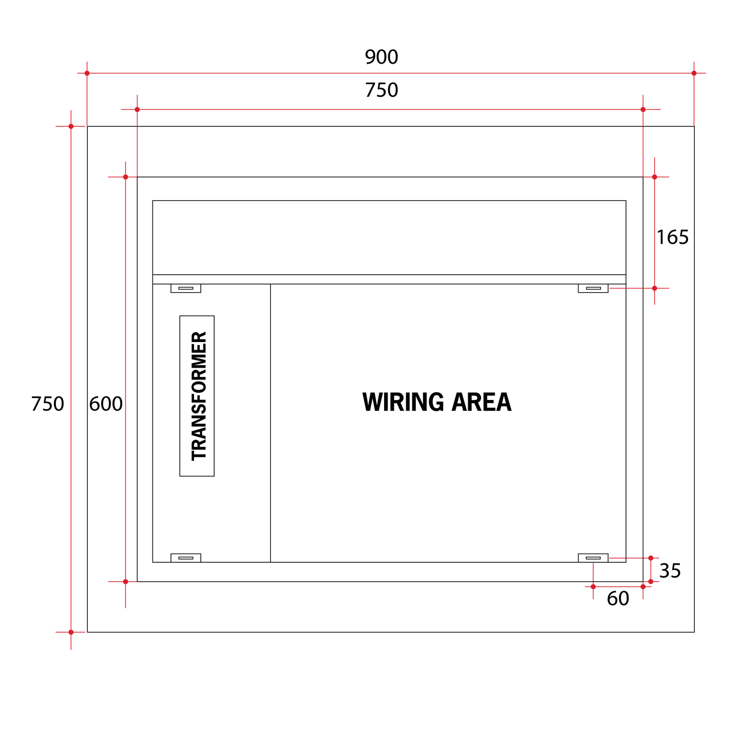 Backlit Rectangular Mirror Without Border Cool 900x750x45mm 57Watts - Includes Mirror Demister