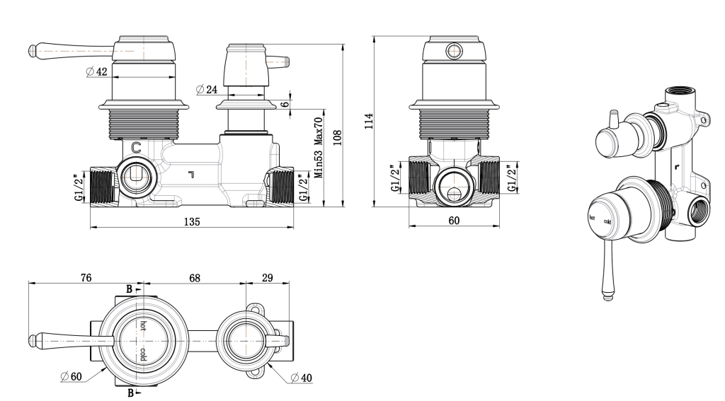Mica Heritage Shower Mixer Diverter - TRIM KIT ONLY