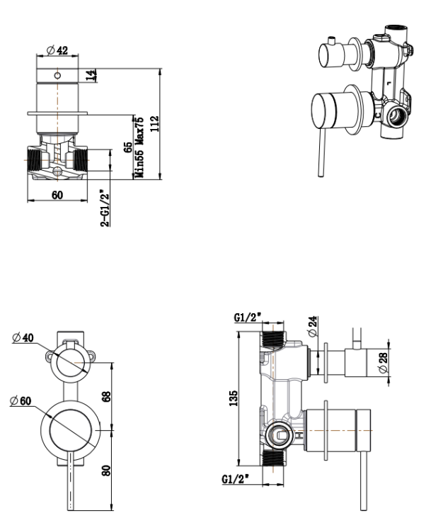 Mica Shower Mixer Diverter - BODY