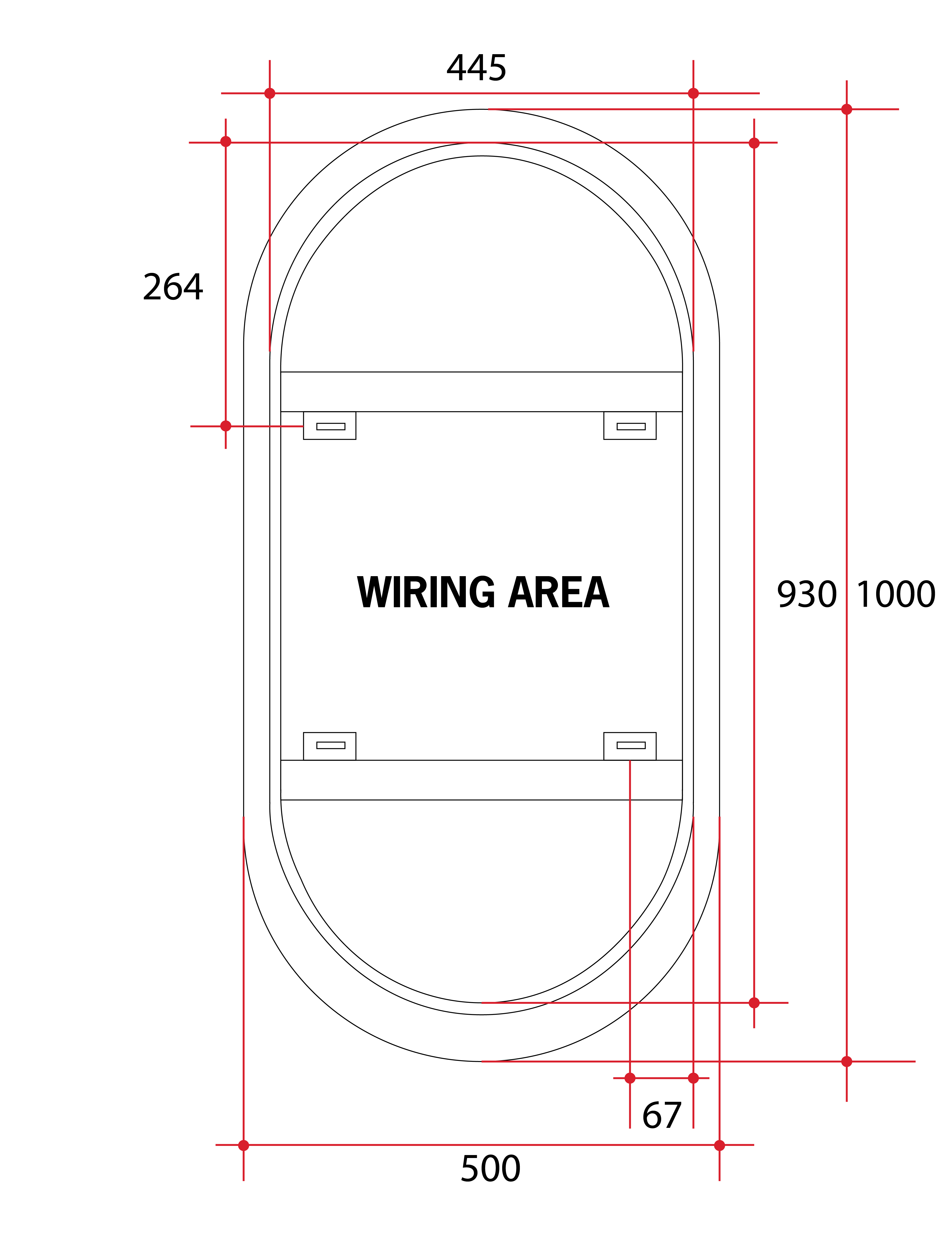 Backlit Pill Shape Mirror with Warm Light 500x1000x45mm 61Watts - Includes Mirror Demister