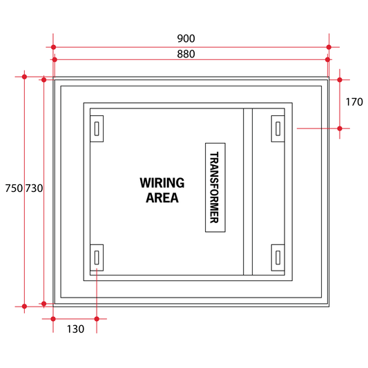 Backlit Rectangular Mirror with Border Cool 750x900x45mm 62Watts - Includes Mirror Demister