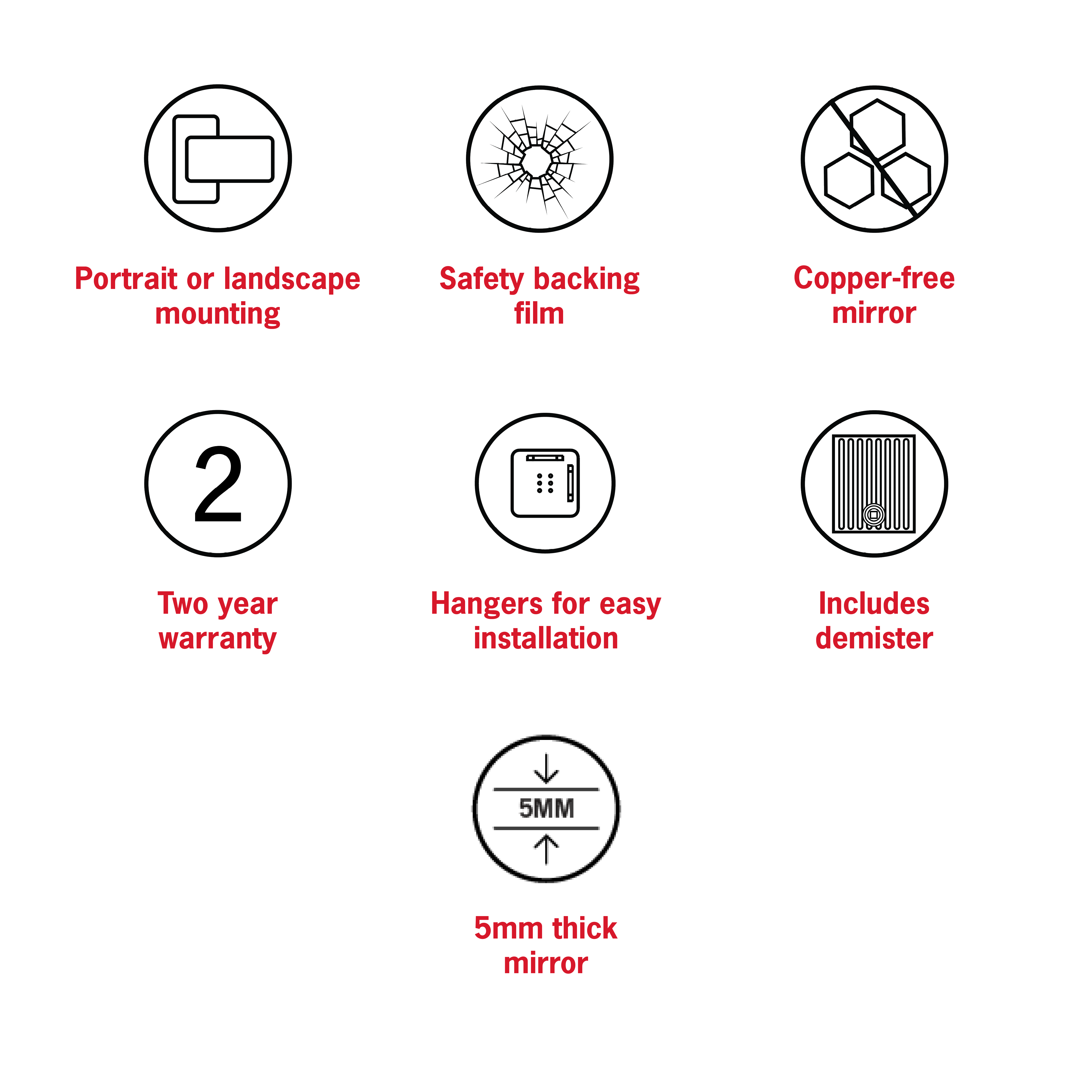 Sierra Rectangle Polished Edge Mirror with Sandblasted Border - 600x750mm with Hangers and Demister