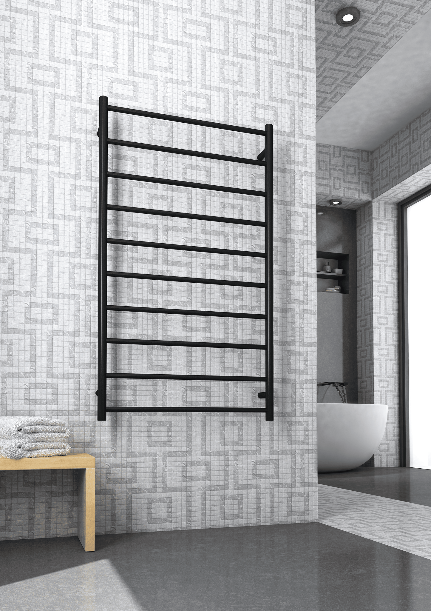 Thermorail Straight/Round 700x1200x122mm 162Watts 10 Bars - Matt Black