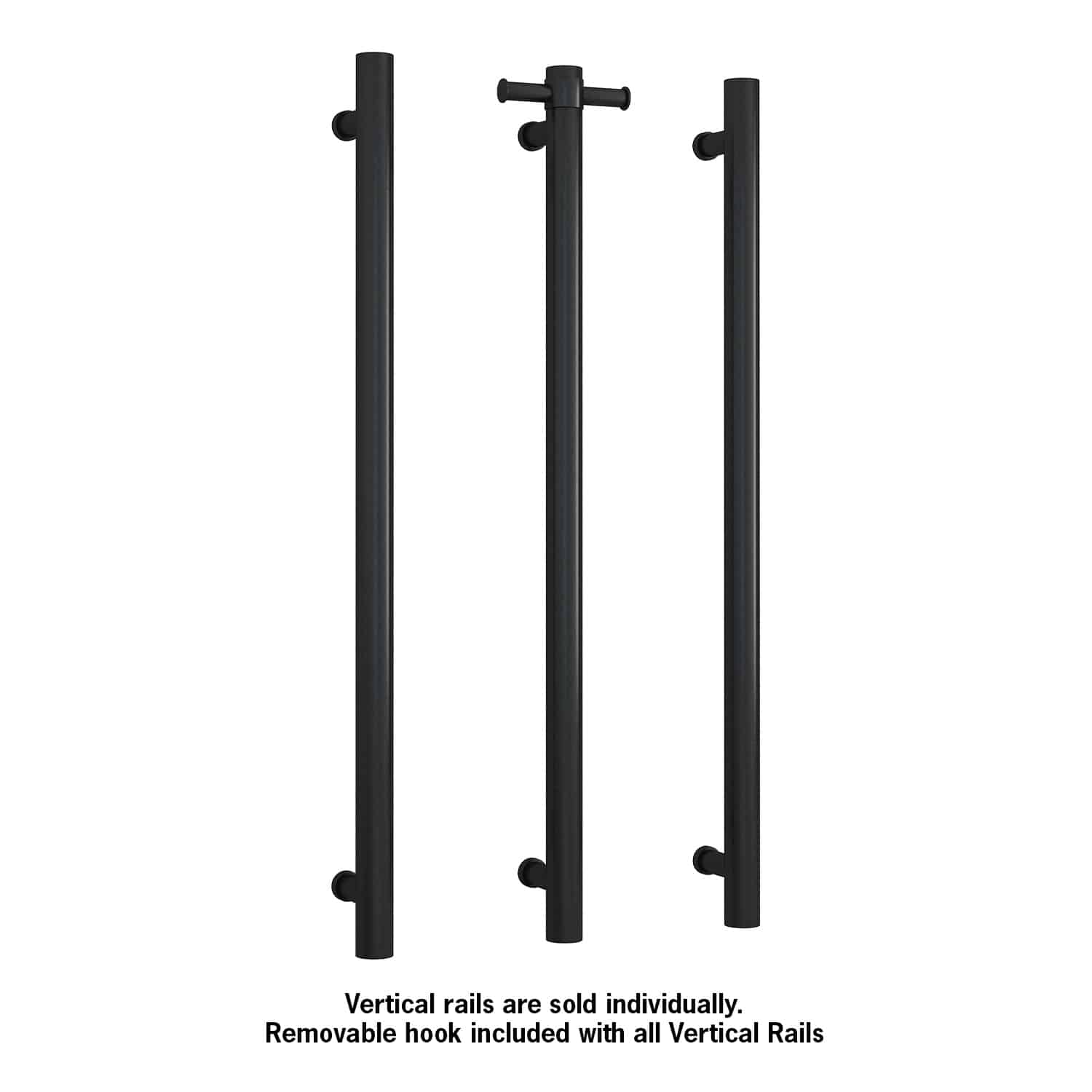 Thermorail Straight/Round Non-Heated Vertical Bar 900x142x100mm With Optional Hook - Matt Black