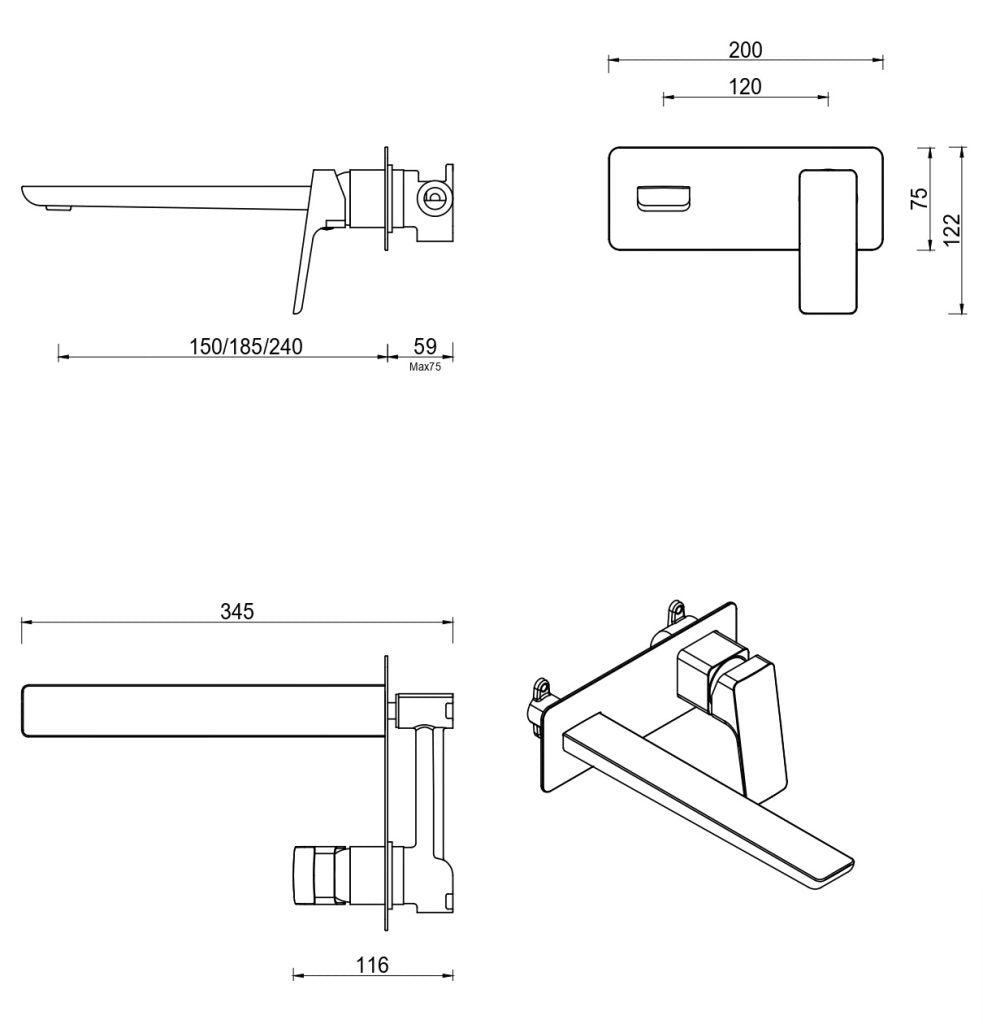 Tiago Wall-Spout Combo - TRIM KIT ONLY