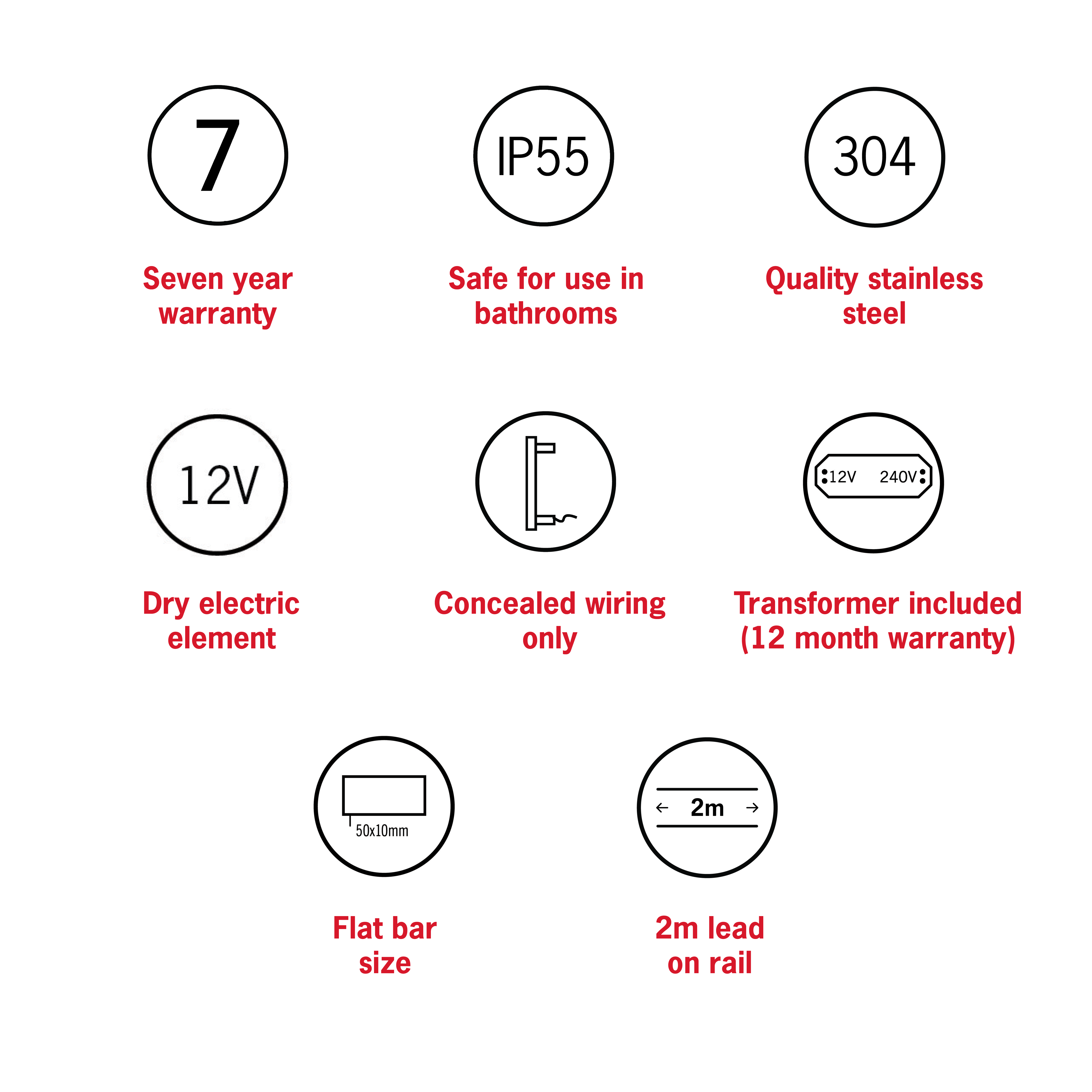 Thermorail Flat/Pill 12Volt Vertical Bar 900x50x50mm 25Watts - Matt Black