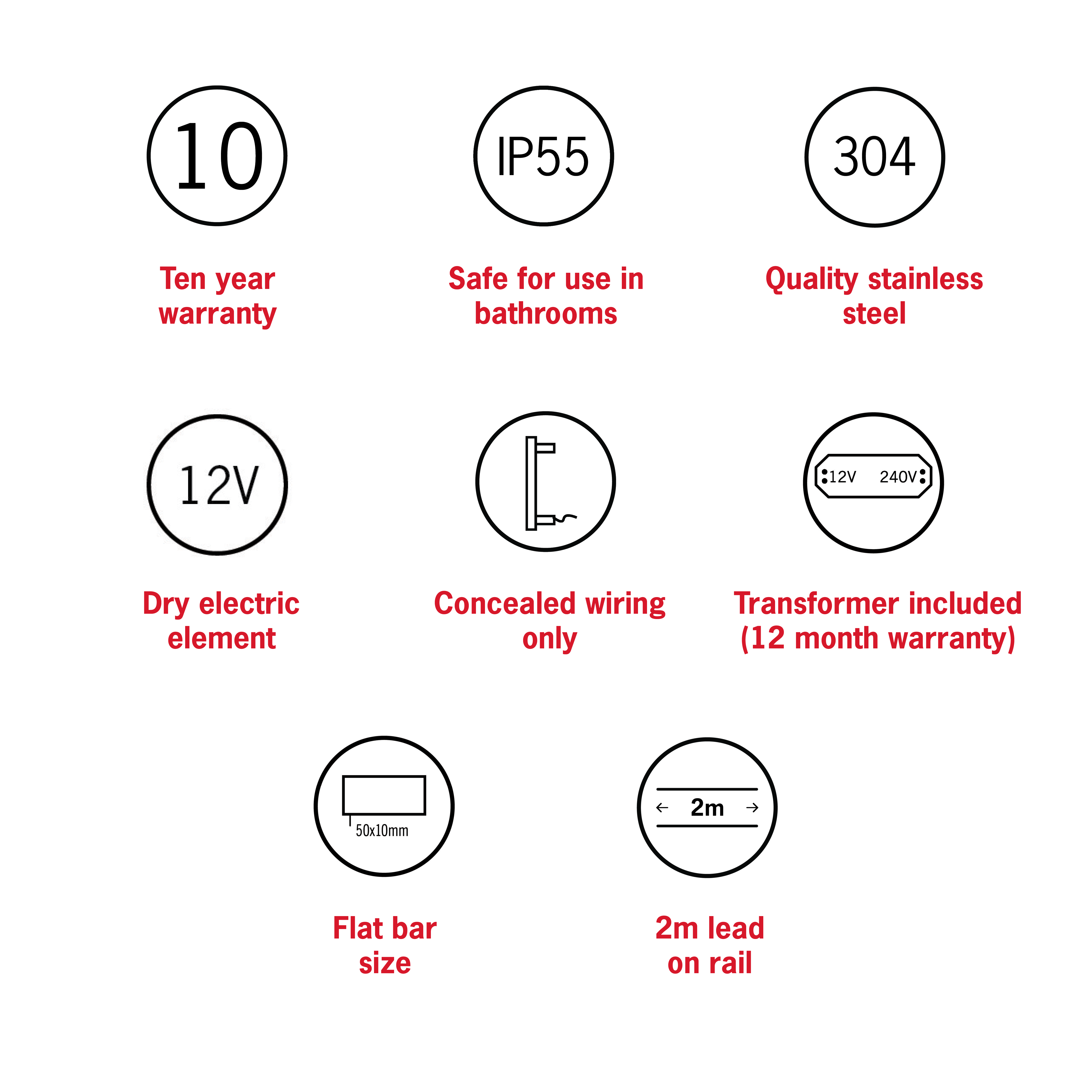 Thermorail Flat/Pill 12Volt Vertical Bar 900x50x50mm 20Watts