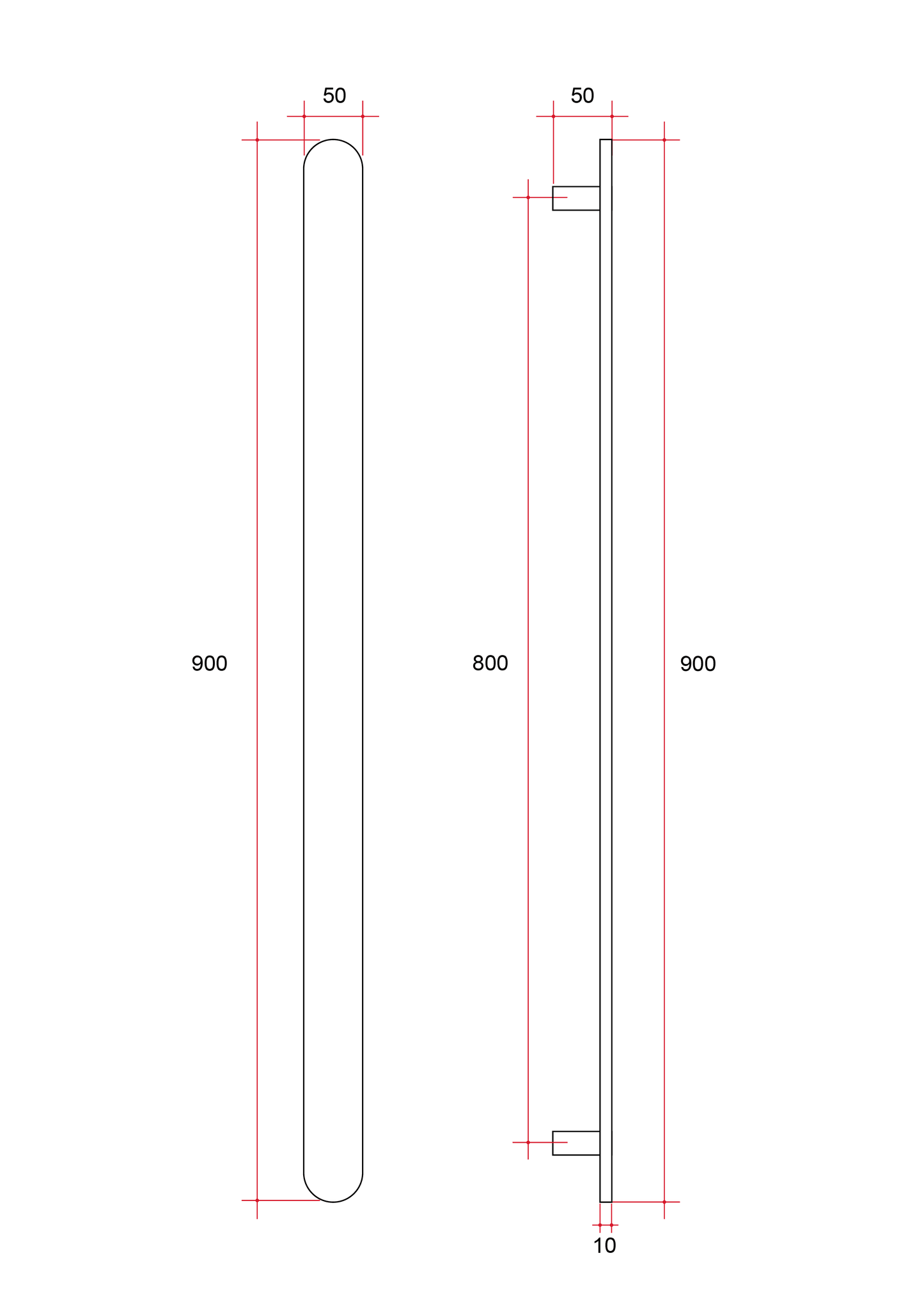 Thermorail Flat/Pill 12Volt Vertical Bar 900x50x50mm 20Watts
