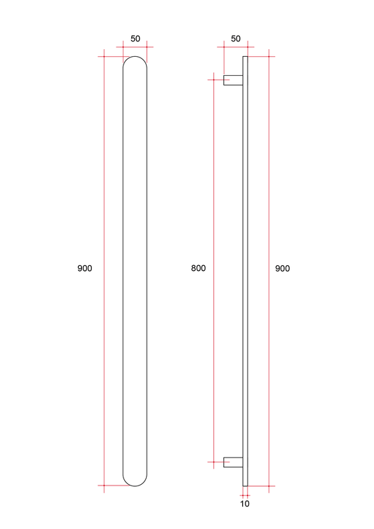 Thermorail Flat/Pill 12Volt Vertical Bar 900x50x50mm 20Watts - Brushed Nickel
