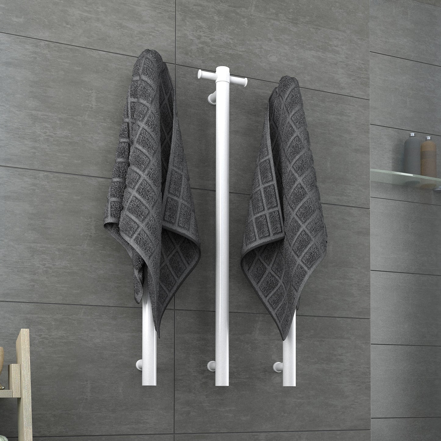 Thermorail Straight/Round 12Volt Vertical Bar 900x142x100mm 30Watts With Optional Hook - Satin White