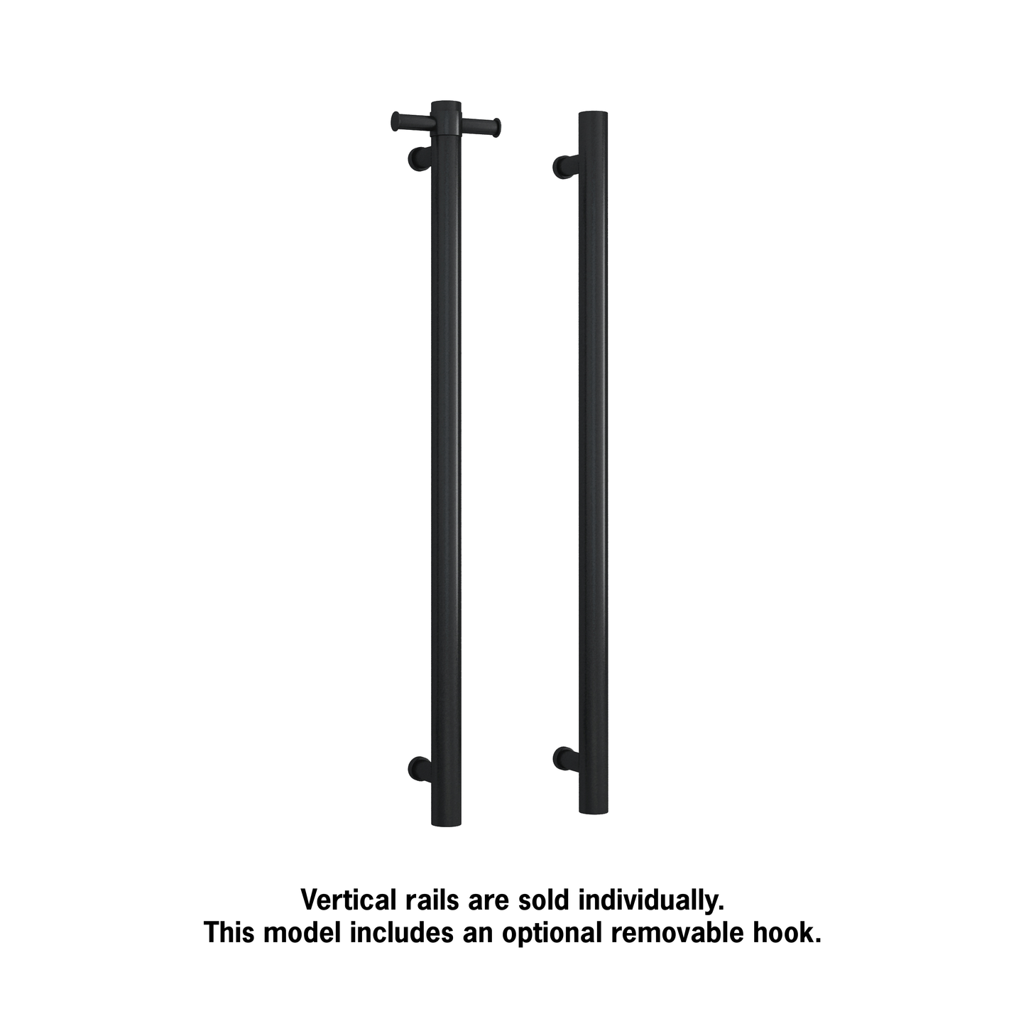 Thermorail Straight/Round 240Volt Vertical Bar 900x142x100mm 22Watt With Optional Hook - Matt Black