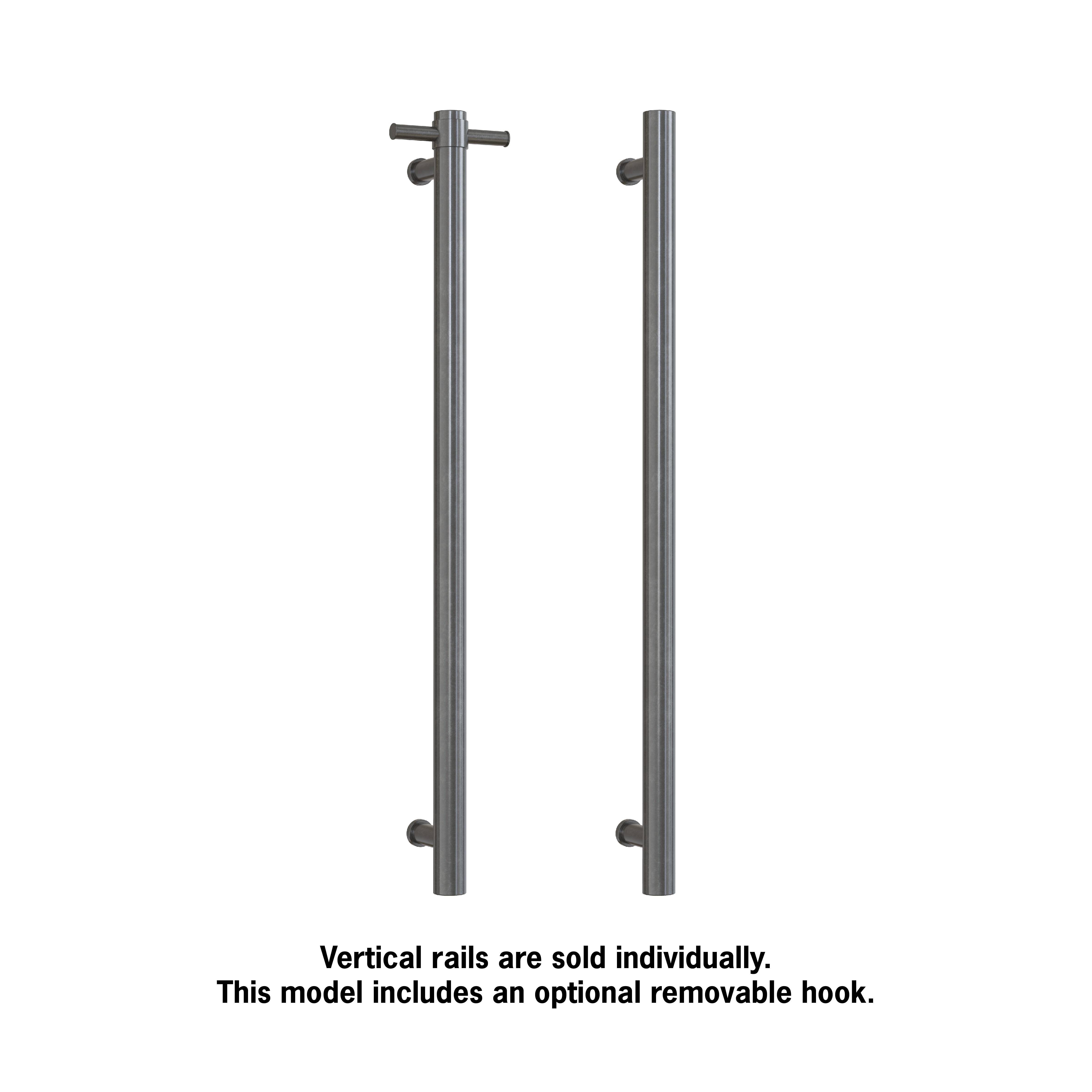Thermorail Straight/Round 240Volt Vertical Bar 900x142x100mm 20Watts With Optional Hook - Brushed Gun Metal