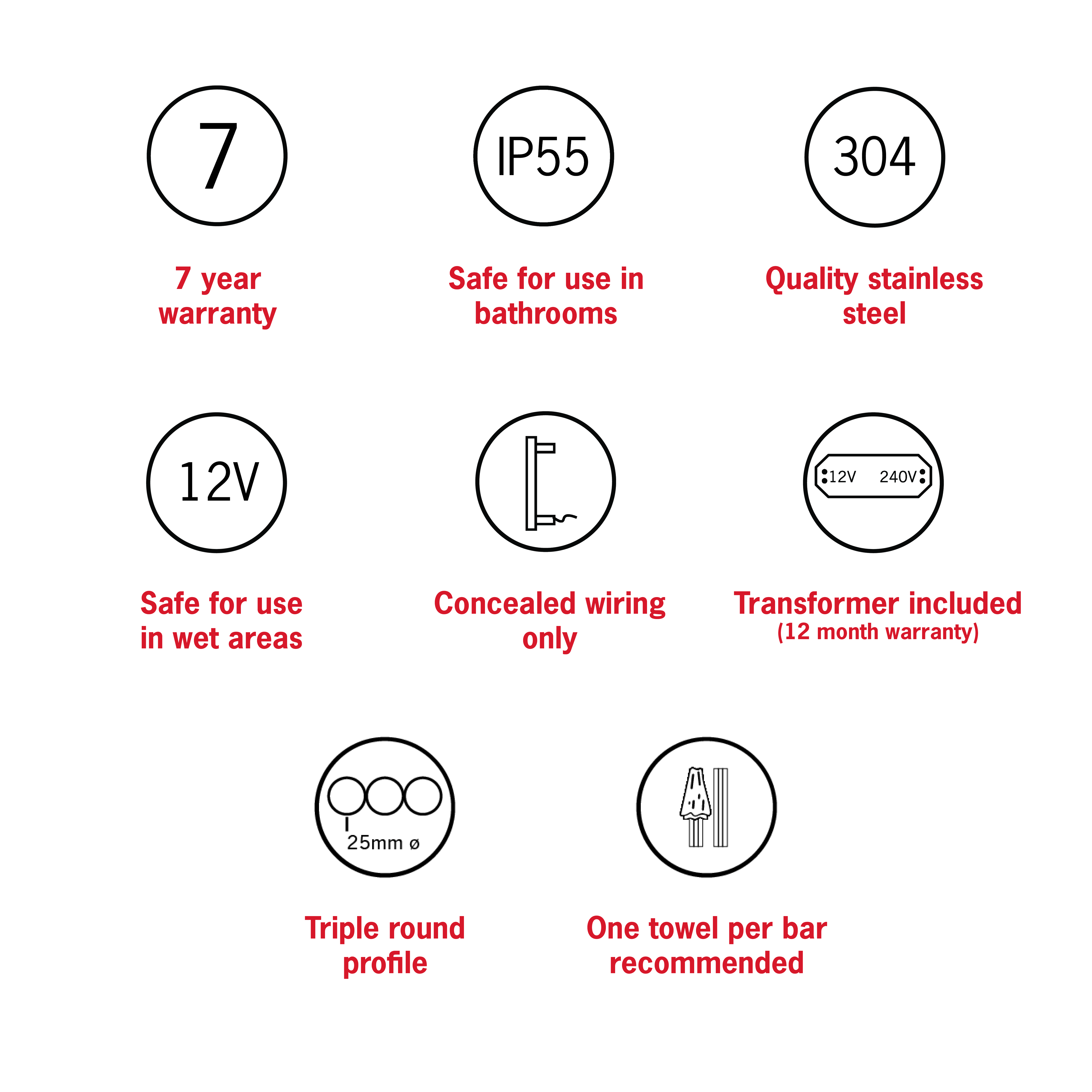 Thermorail Round/Triple Tube 12Volt Vertical Bar 900x75x100mm 39Watts - Matt Black