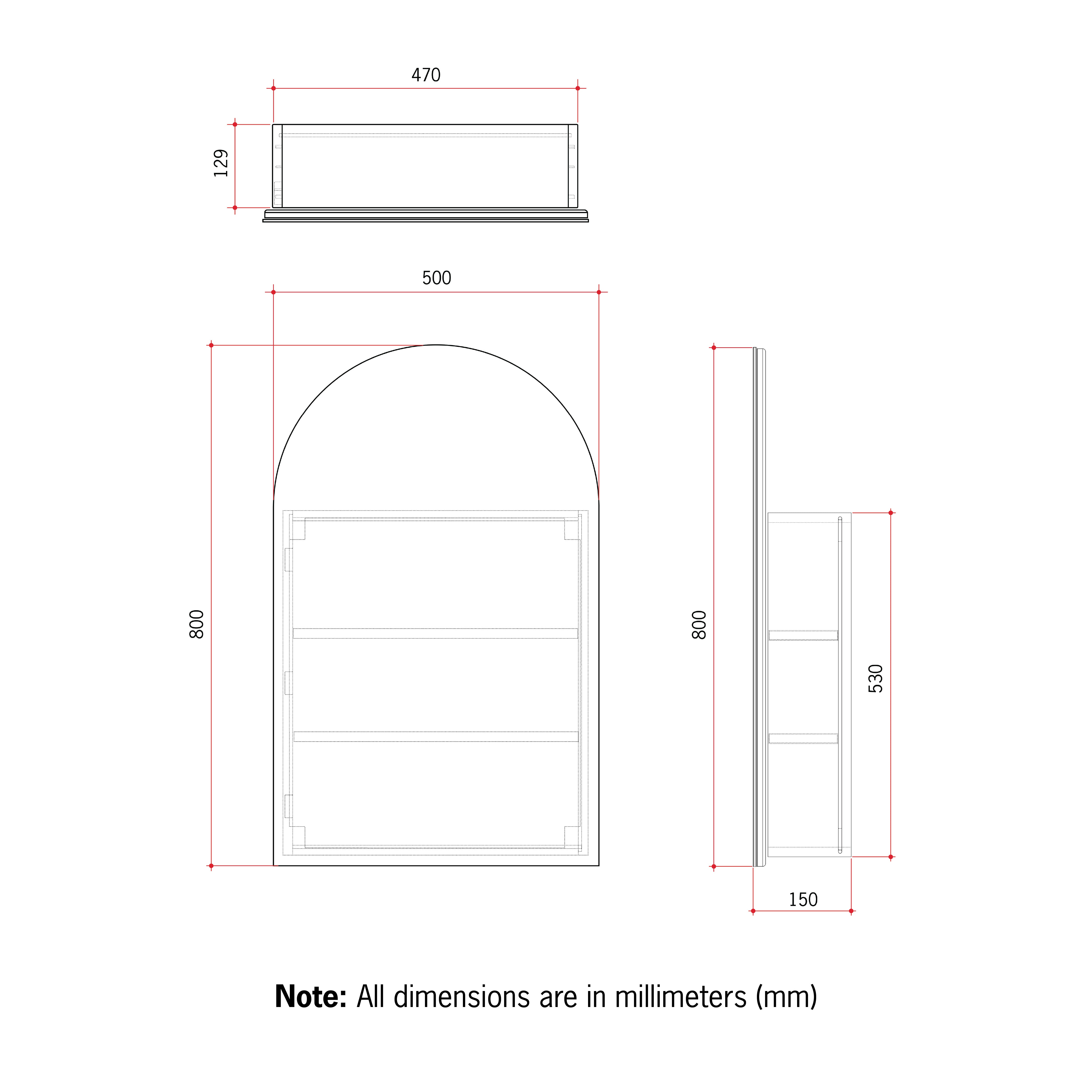 Vienna Arch White Mirror Cabinet - 500x800x150mm