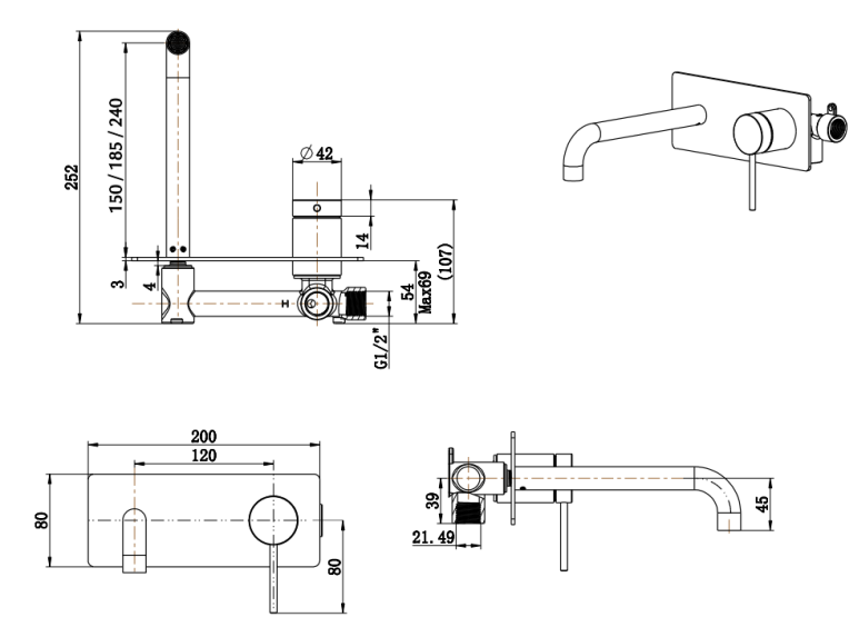 Mica Wall-Spout Combo - Curved Spout - 1P - TRIM KIT ONLY