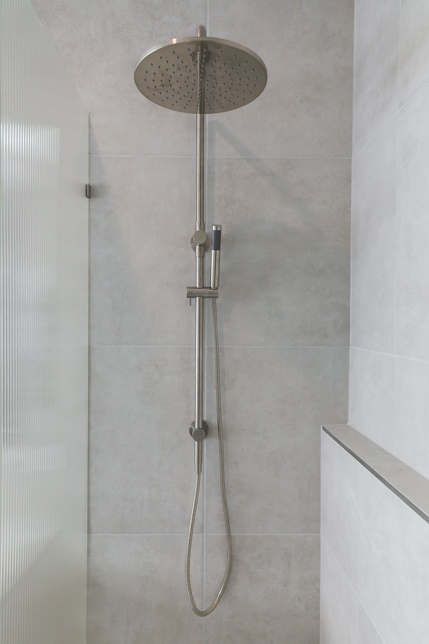 Round Combination Shower Rail, 300mm Rose, Single Function Hand Shower - PVD Brushed Nickel