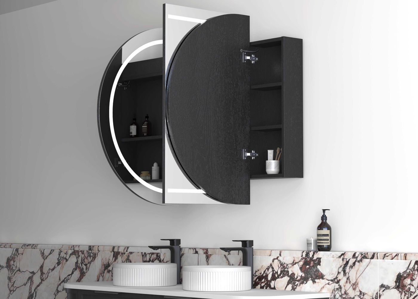 LED BONDI 1500x900 Shaving Cabinet Black Oak