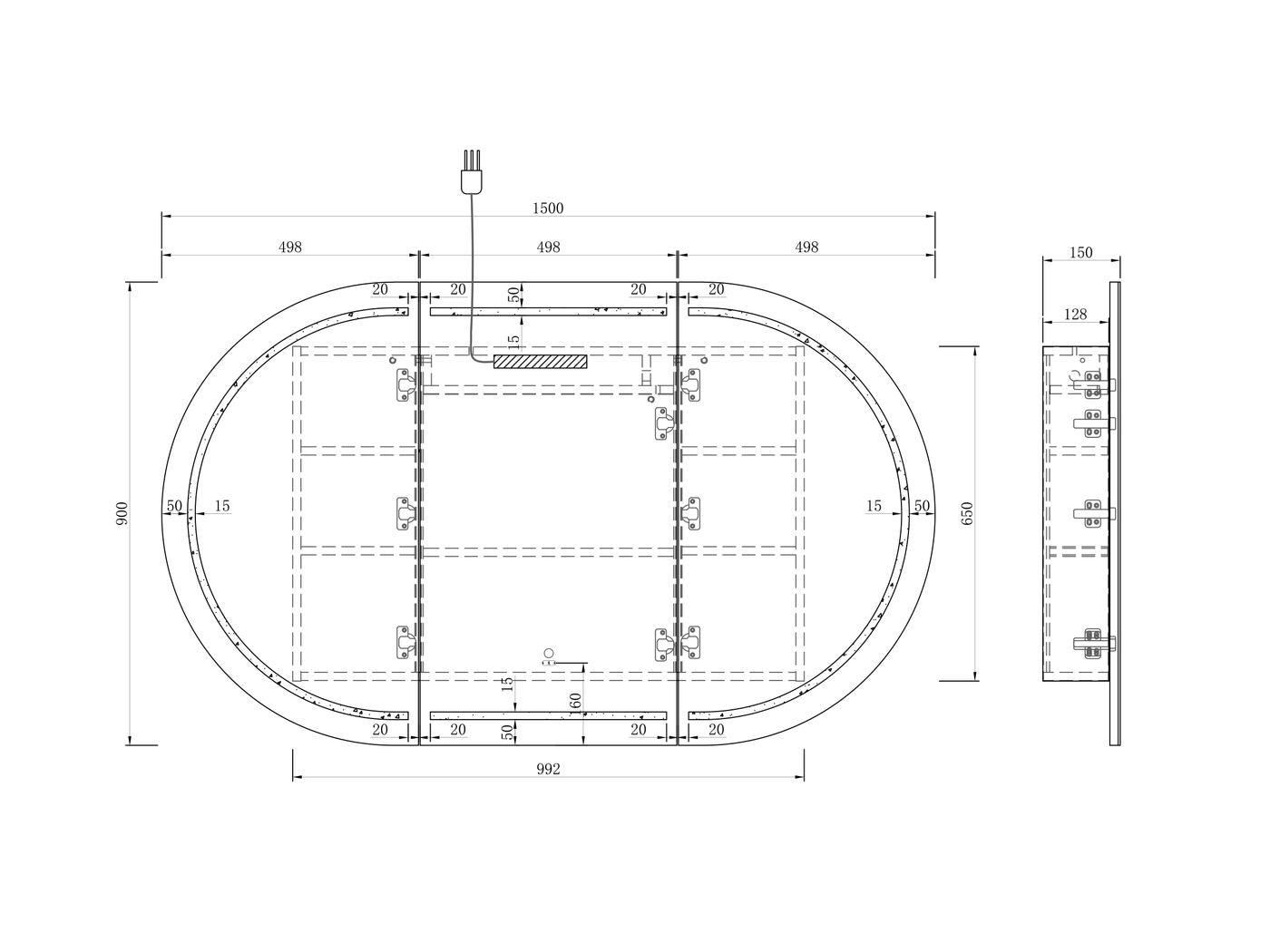 LED BONDI 1500x900 Shaving Cabinet Black Oak