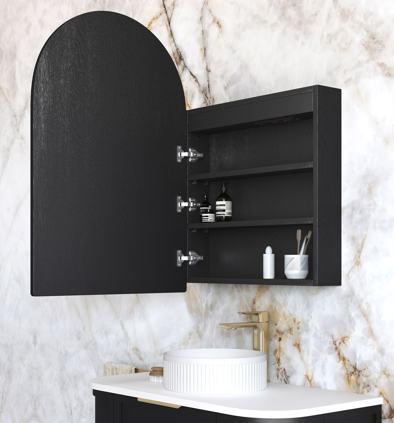LED Archie Shaving Cabinet Black Oak