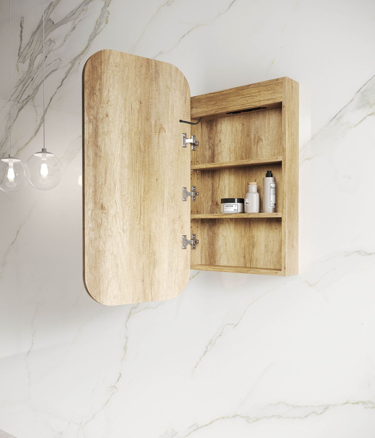 LED Newport Soft Square Shaving Cabinet Natural Oak