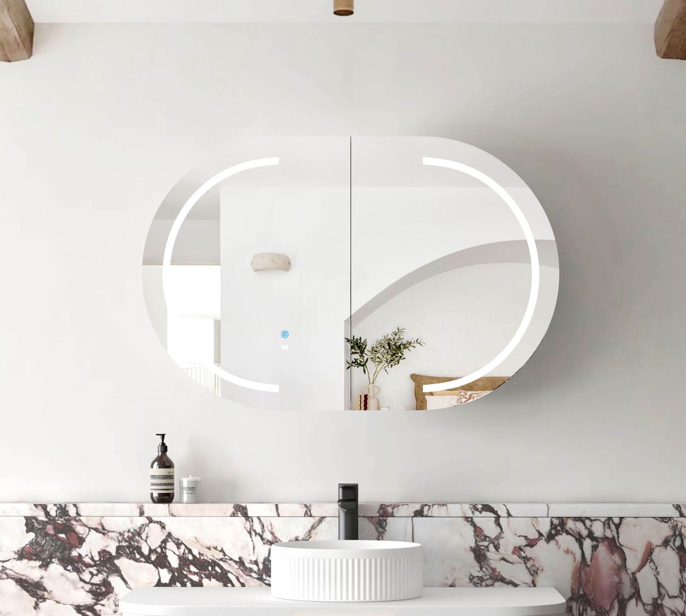 LED BONDI 900x600 Shaving Cabinet Natural Oak