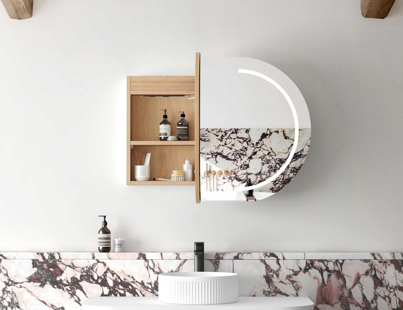 LED BONDI 900x600 Shaving Cabinet Natural Oak
