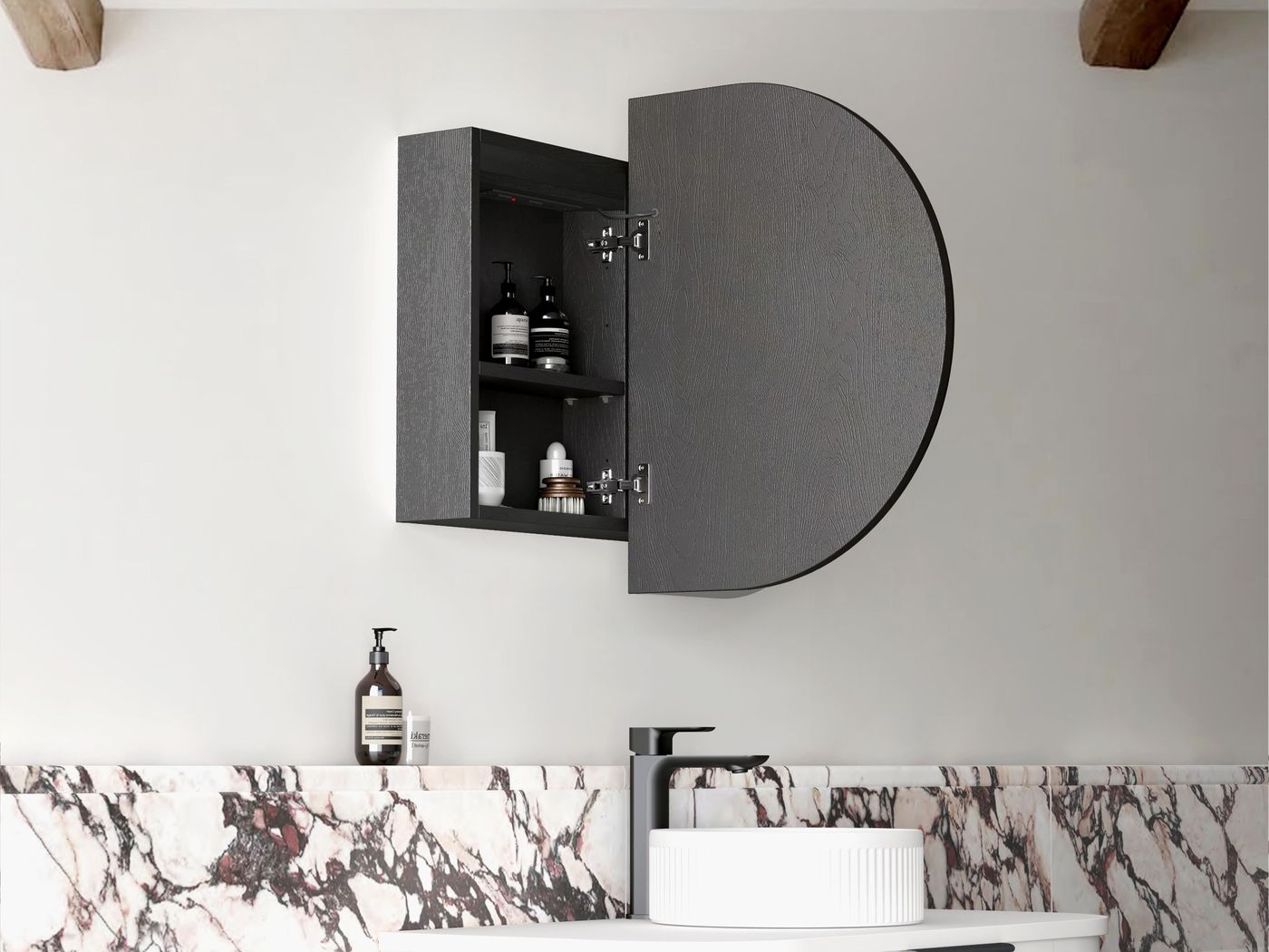 LED BONDI 900x600 Shaving Cabinet Black Oak